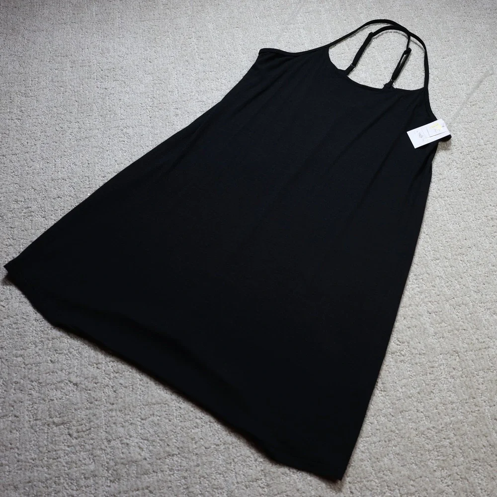 Auden Cloud Knit Sleep Chemise Black Adjustable Straps Nightgown Small W-031